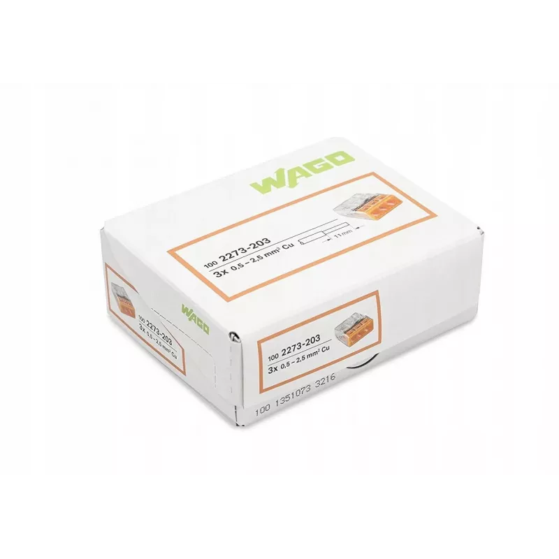 Wago 2273-203 Conector/empalme de cables naranja, transparente