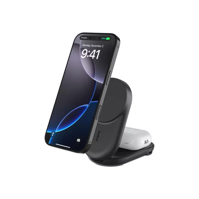 Cargador de interior Belkin UltraCharge 25w Qi2 2en1 Magnético USB-C negro redondo