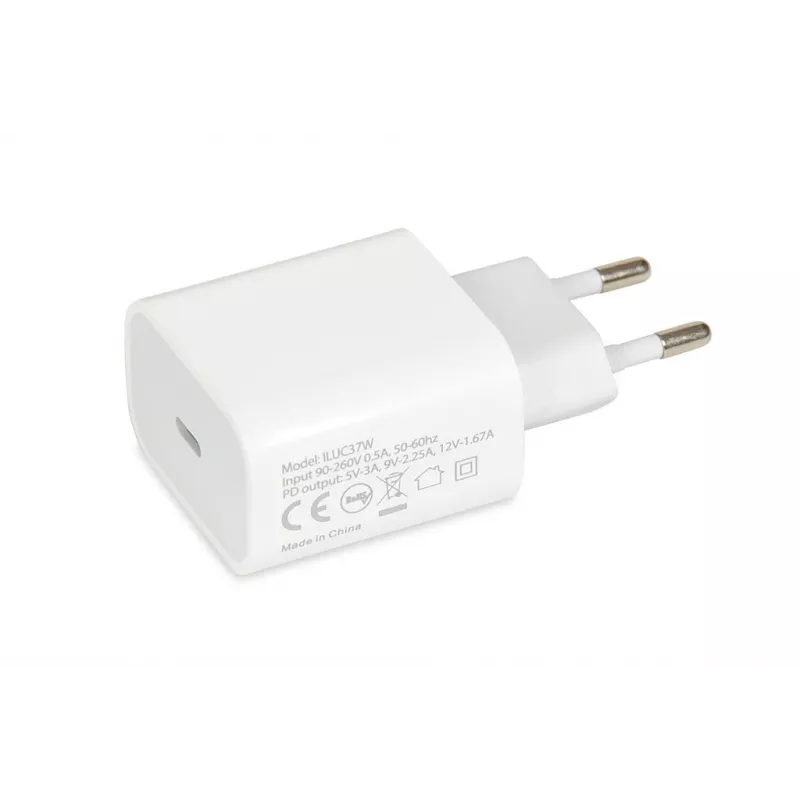 Cargador rápido USB Type-C de interior IBOX C-37, 20W, USB‑C PD 3.0, salida 3 A, blanco