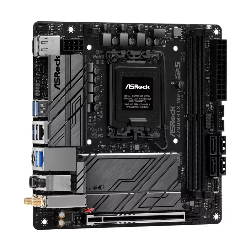 Placa base ASRock Z790M-ITX WiFi — Intel Z790, LGA 1700, mini ITX, DDR5, 2x DIMM, 64GB, 2.5Gb LAN, Wi-Fi 6E