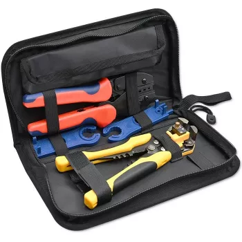 Set de herramientas solares Qoltec compatible con conectores MC4 | tenaza de engaste + pelacables automático