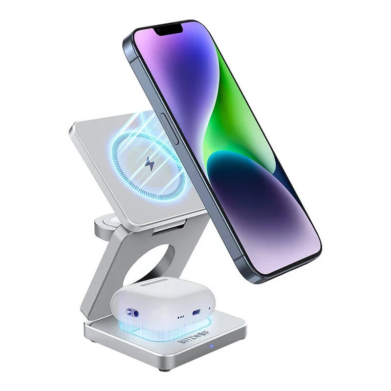 Cargador inalámbrico BlitzWolf BW-IW30 estación de carga rápida 3 en 1 para iPhone y Samsung, carga inalámbrica de 3 dispositivos