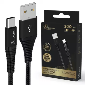 Cable USB Type-A a USB-C Extralink Smart Life trenzado 2 m — 15 W (5 V 3 A) negro