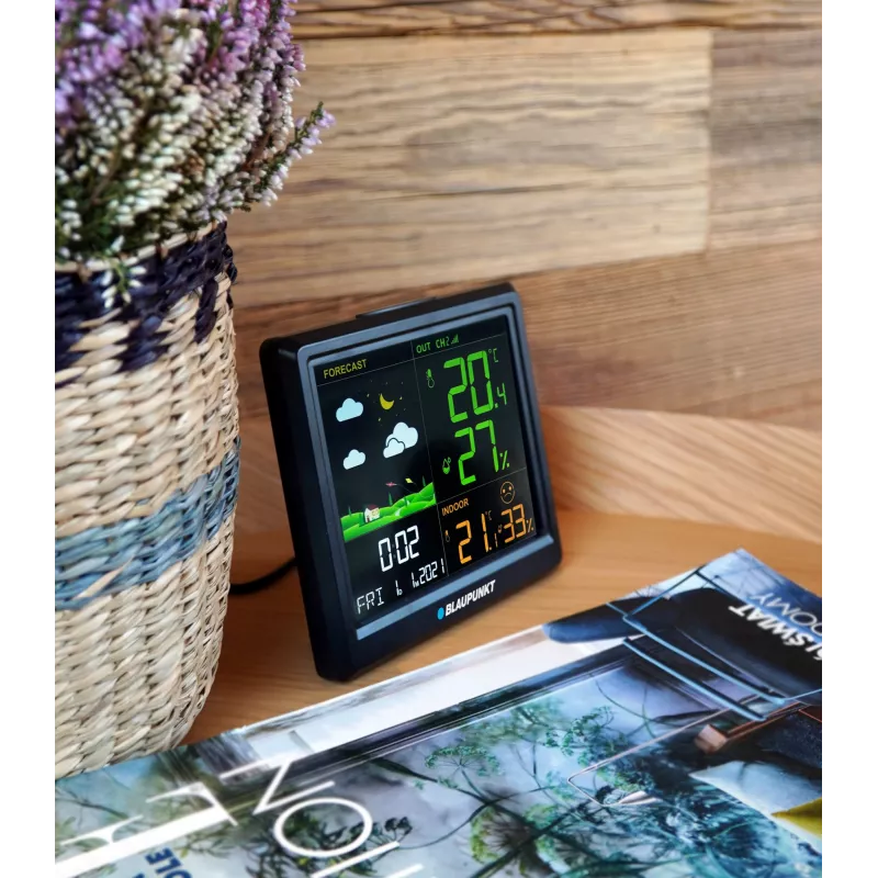 Estación meteorológica BLAUPUNKT WS25BK — Monitor de temperatura y humedad interior/exterior, negro, 1 sensor, pantalla LCD