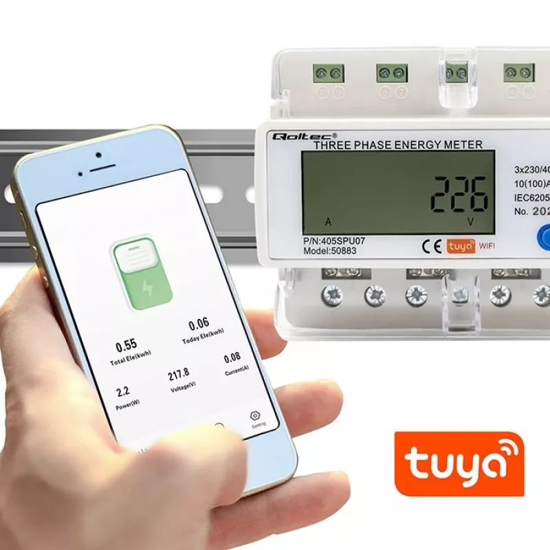 Contador de energía trifásico QOLTEC 50883 Wi‑Fi 400V con pantalla LCD