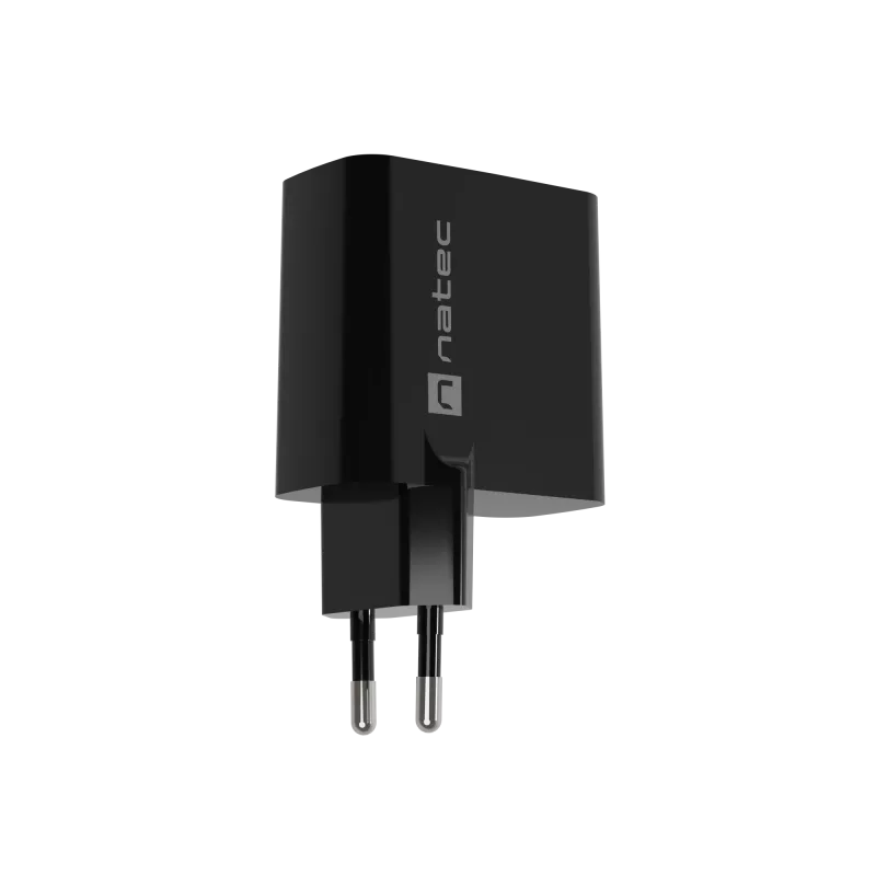 Cargador con cable para dispositivos móviles NATEC NUC-2143, 45 W, USB-C PD 3.0 + USB-A QC 3.0, 110–240 V, negro