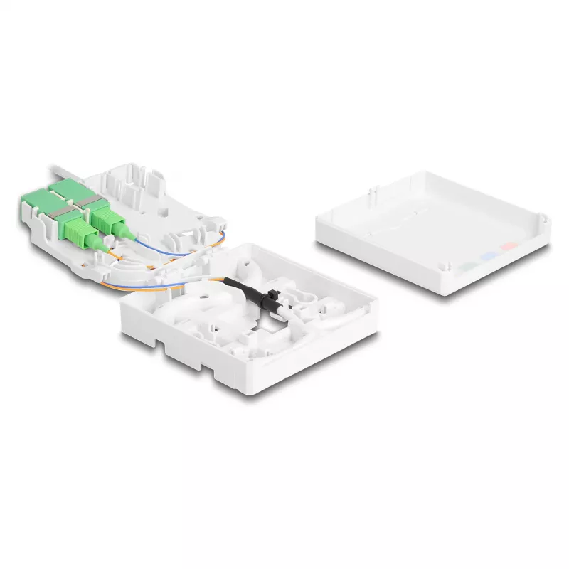 Caja de conexión de fibra óptica DELOCK 2 x SC/APC simplex con set de cable drop G.657.A1 de 30 m