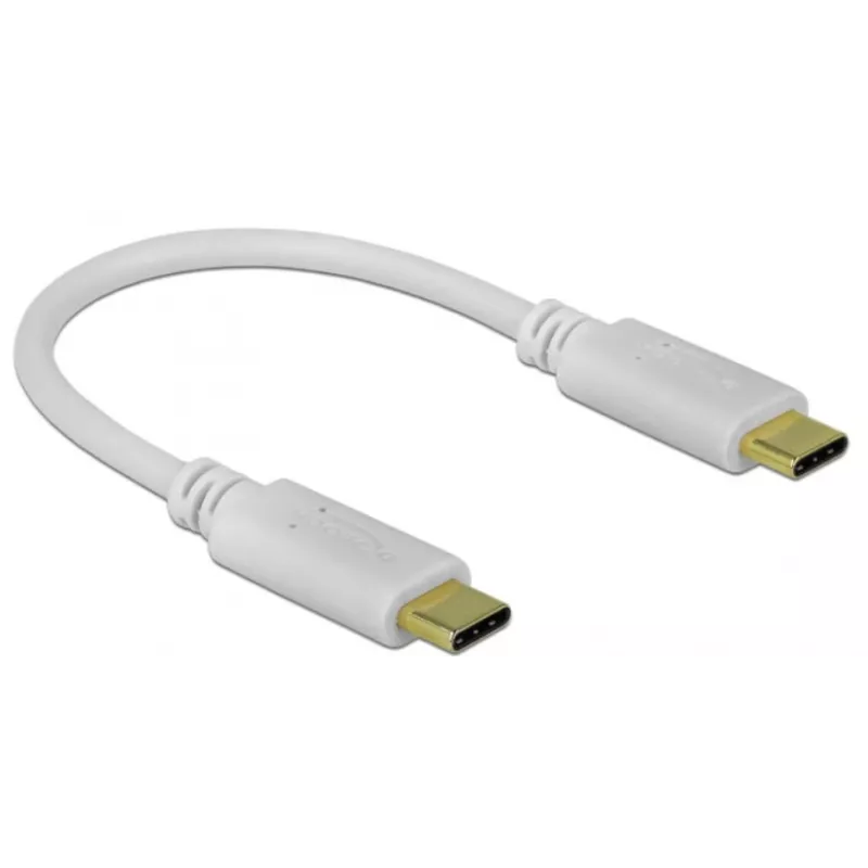 Delock - Cable USB-C/alimentación - Conector macho USB-C de 24 contactos a conector macho USB-C de 24 contactos - 5 A - 15 cm - Alimentación USB (100 W), compatible con Power Delivery 2.0 - Blanco (85357)