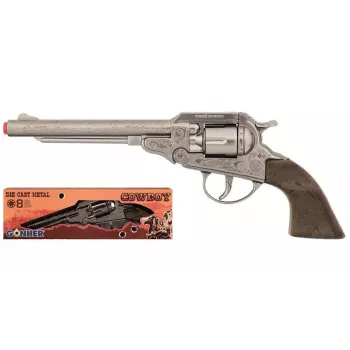 Pulio Revolver Cowboy GONHER 88/0 Metal 8 disparos – revólver de juguete de pistones, construcción metálica, tambor de 8 disparos