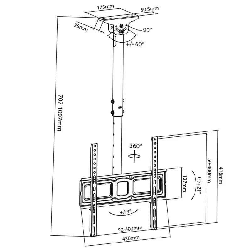 Soporte de techo para TV MACLEAN MC-943, inclinación ajustable para televisores de 32–55
