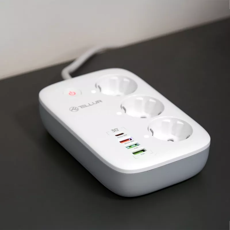 Regleta Tellur TLL331521 regleta inteligente WiFi con 3 tomas, PD 30W, QC 18W