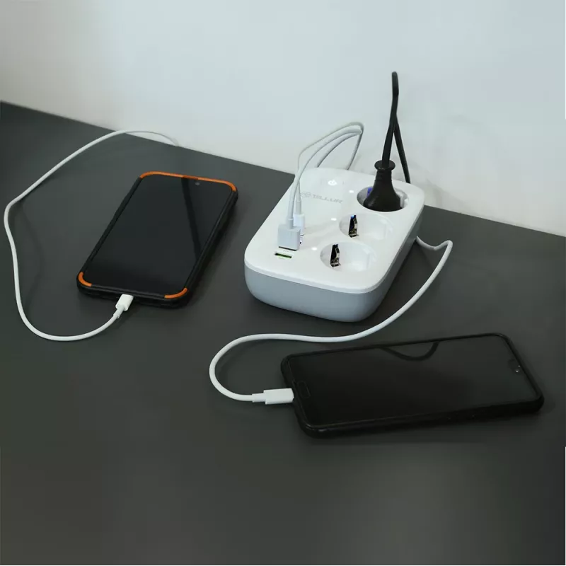 Regleta Tellur TLL331521 regleta inteligente WiFi con 3 tomas, PD 30W, QC 18W