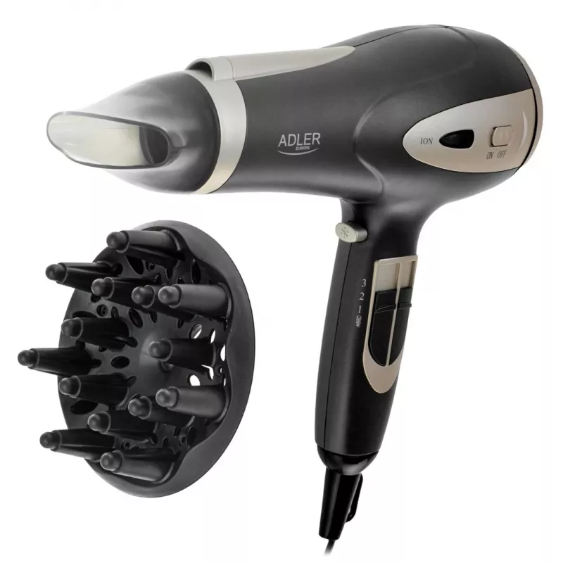 Secador de pelo Adler AD 2248gc 2200W — iónico, 2 velocidades, 3 temperaturas, aire frío, difusor, concentrador, cable de 1,8 m