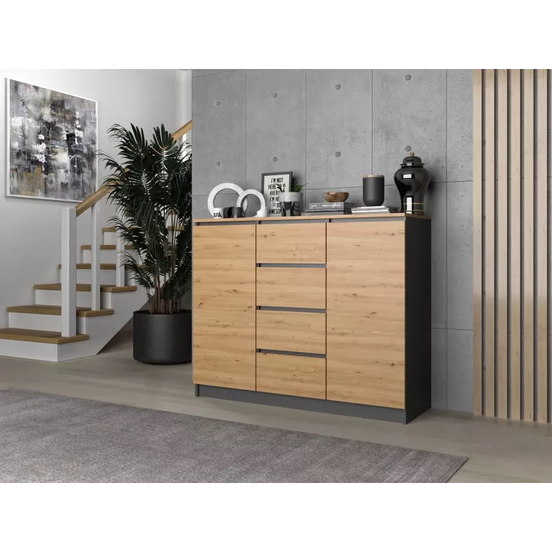 Cómoda top e shop Topeshop 2D4S ANT/ART BA KPL — 4 cajones, antracita/roble, 1200×400×970 mm, tablero aglomerado