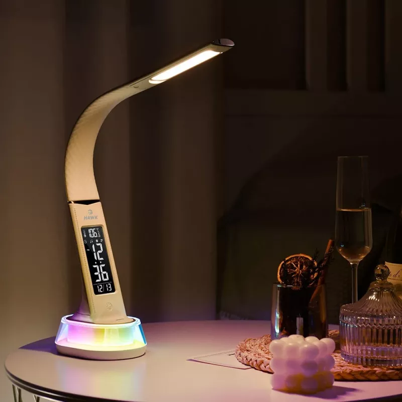 Lámpara de escritorio Hawk HW-LAMP05 blanca LED ajustable — lámpara de trabajo LED compacta con brazo ajustable