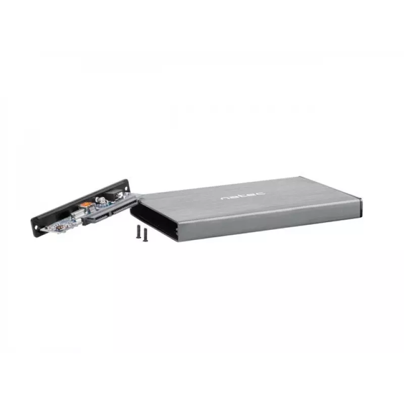 Caja externa HDD/SSD NATEC Rhino GO — 2,5 pulgadas SATA, 9,5 mm, USB 3.0, aluminio, gris, hasta 4 TB