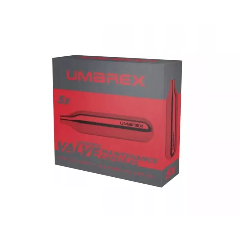 Cápsulas de CO2 UMAREX KOL.121-229 12 g — metal 12 g, pack de 5 para carabinas de aire y marcadoras RAM