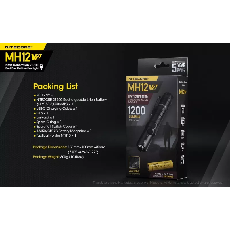 Linterna de mano Nitecore MH12 V2 Negra