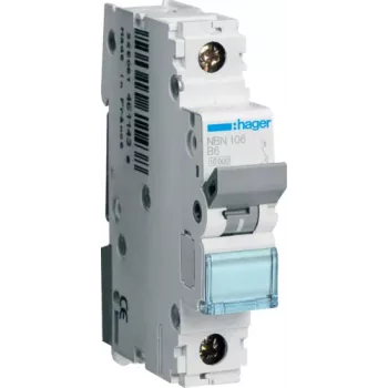 Interruptor automático Hager NBN106 1P, 6 A, 50–60 Hz, 17,5 mm de ancho