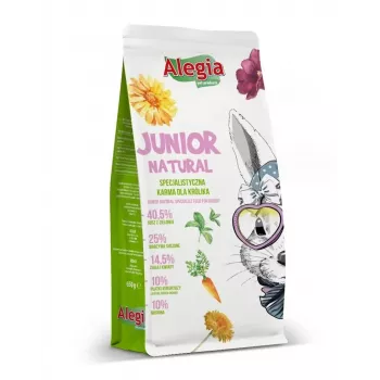 Pienso en pellets para conejos Alegia Junior Natural 650 g — alimento completo para conejos jóvenes, sin cereales, sin gluten, sin soja