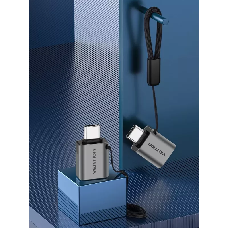 Adaptador OTG Vention conector macho USB-C a conector hembra USB 3.0 gris aleación de aluminio Type