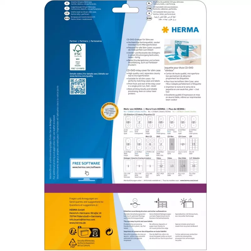 Tarjeta insertable para CD HERMA 121x242 mm