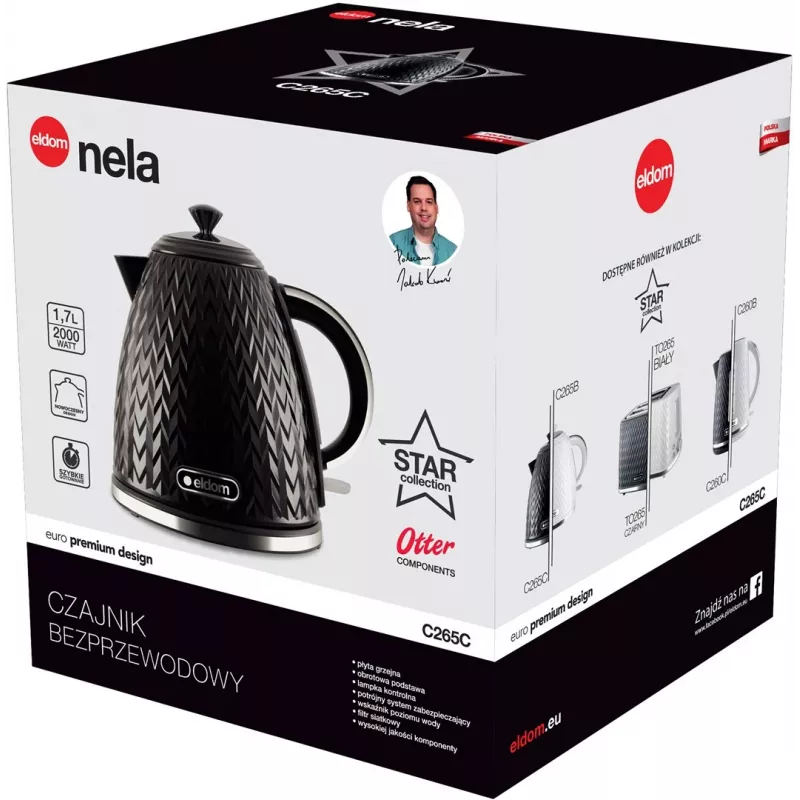 ELDOM NELA hervidor de agua, capacidad 1,7 l, potencia 2000 W, negro