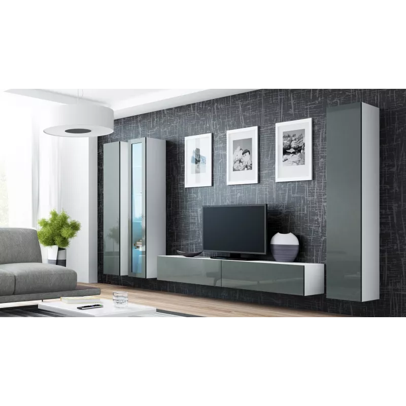 Vitrina Cama VIGO '180' 180/40/30 blanco/gris brillante