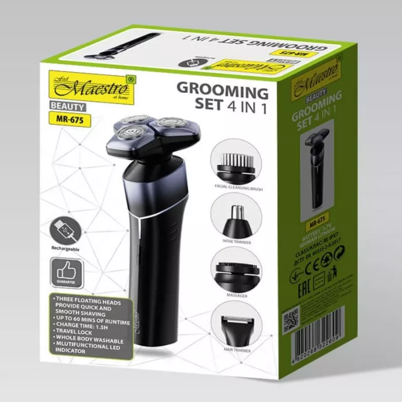 Set de afeitado eléctrico 5 en 1 recargable sumergible Maestro MR-675 con función de carga USB