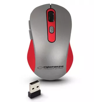 Ratón óptico inalámbrico ESPERANZA EM131R 2,4 GHz, 1600 DPI, ambidiestro, receptor nano USB, 6 botones, gris