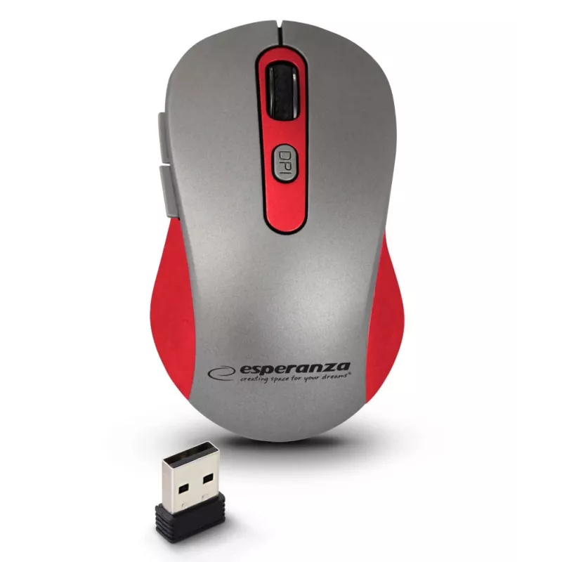 Ratón óptico inalámbrico ESPERANZA EM131R 2,4 GHz, 1600 DPI, ambidiestro, receptor nano USB, 6 botones, gris