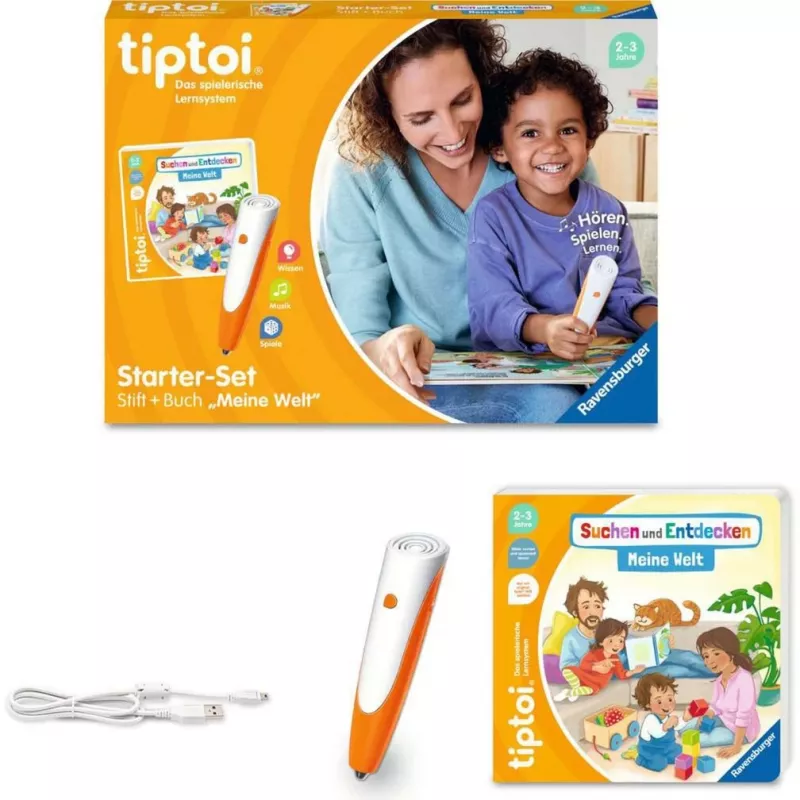 tiptoi set de inicio: Suchen und Entdecken - Meine Welt, libro educativo, lápiz y libro de imágenes