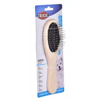 Cepillo para perros Trixie 2315 madera cerdas de nailon de doble cara, mango de madera, 225×55 mm