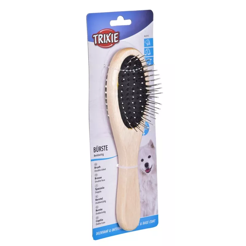 TRIXIE 2315 cepillo ovalado de madera de doble cara para perros y gatos, pequeño, 6 x 21 cm