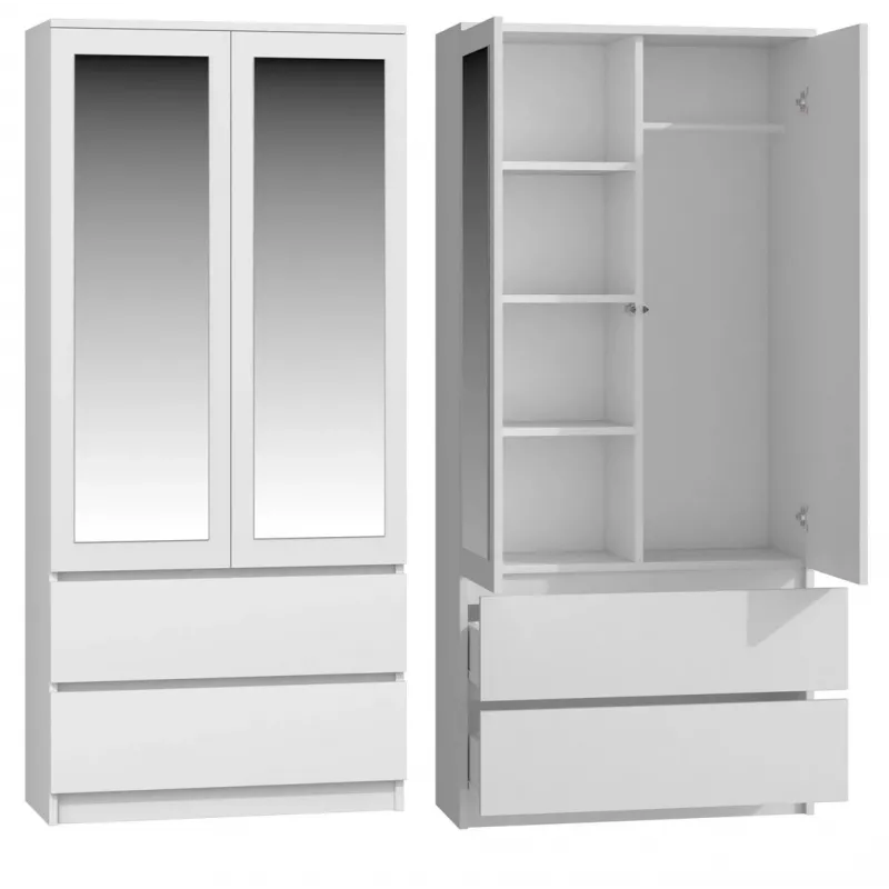 Armario ropero Topeshop SS-90 BIEL LUSTRO 5 baldas 2 puertas blanco