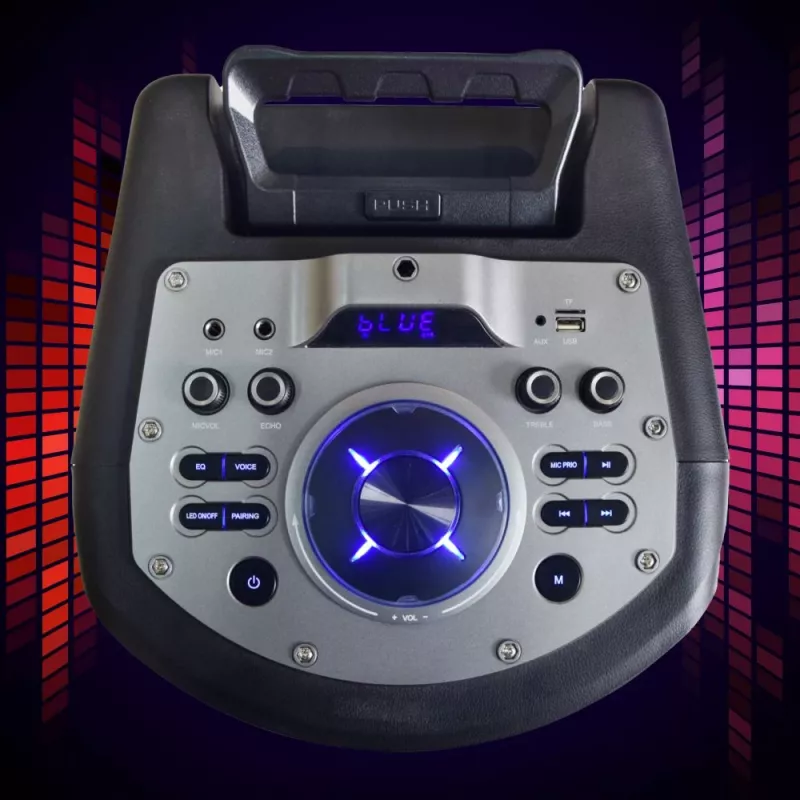 Altavoz de karaoke Bluetooth portátil MANTA SPK0803B140 140W, a batería, MIC/USB/microSD, FM, ecualizador, ruedas