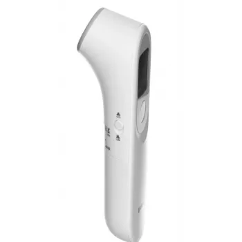 Termómetro infrarrojo sin contacto Yuwell YT-1 — frente, rango 32–43 °C, precisión ±0,3 °C, control por botones, alarma, pilas AAA
