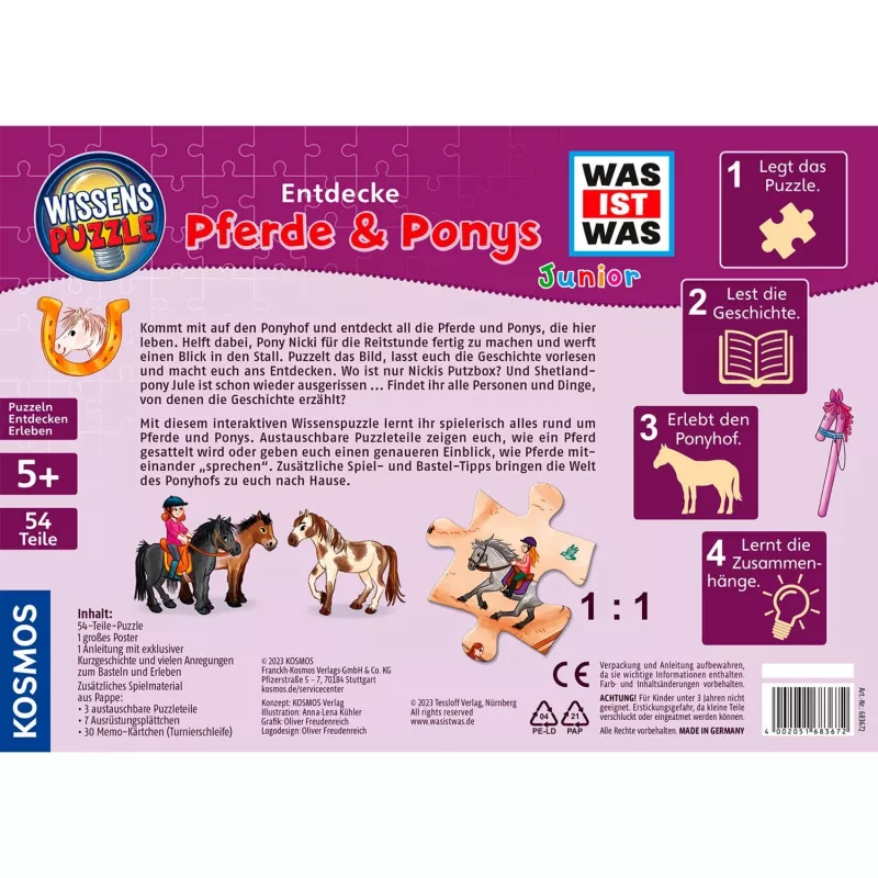 Puzle educativo WAS IST WAS Junior: Descubre la granja de ponis (54 piezas)
