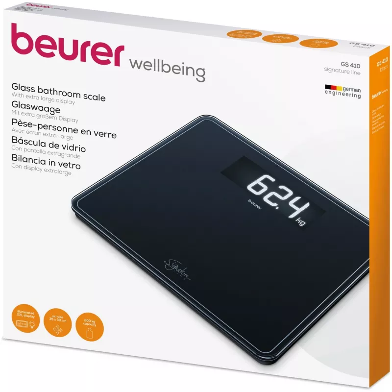 Báscula de persona Beurer GS 410 Signature Line – superficie de cristal negra, modelo 735.76