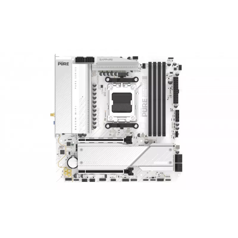 Placa base Sapphire PURE B850M WIFI Micro ATX — AMD B850, socket AM5, DDR5 hasta 8000 MHz, 4 DIMM, Wi‑Fi 6, 2,5 Gb LAN, 2× M.2, PCIe 5.0 x16