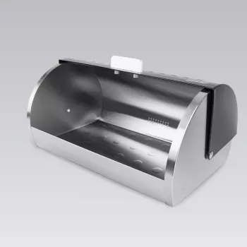 Panera de mesa Maestro MR-1676 negra – acero inoxidable, tapa abatible, 385×255×190 mm