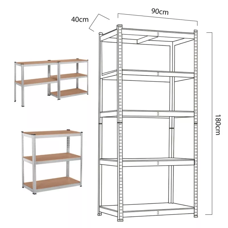 Estantería de almacén GreenBlue GB378 metal galvanizado 5 estantes, acero galvanizado, 900×400 mm, máx. 75 kg por estante