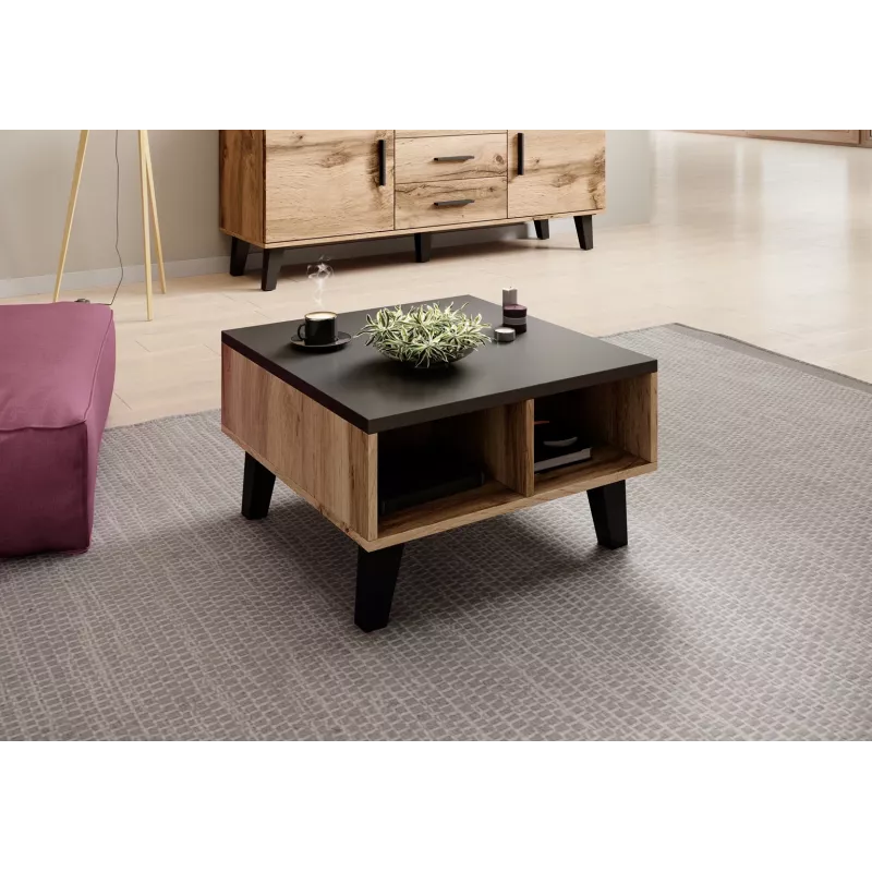 Mesa de centro Cama LOTTA 60 roble wotan/negro mate