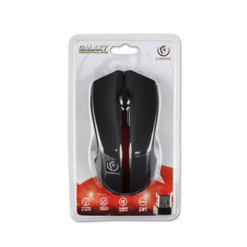 Ratón óptico inalámbrico Rebeltec GALAXY negro/rojo interfaz