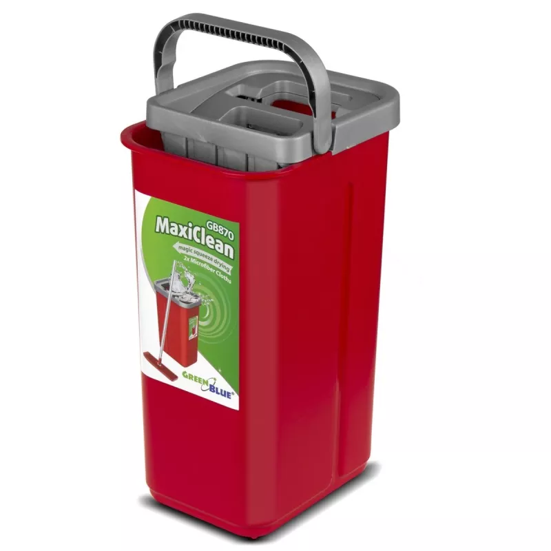 GB870 MaxiClean Set de fregona plana con cubo de limpieza 2 en 1 5,7L set de fregona suelo sistema de limpieza limpiador cabezal giratorio 360°