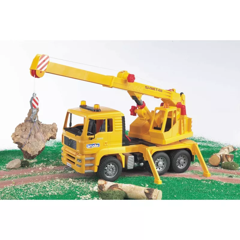 Camión grúa BRUDER MAN BR-02754, construcción ABS, amarillo, para niños a partir de 4 años (sin módulo de luz y sonido)