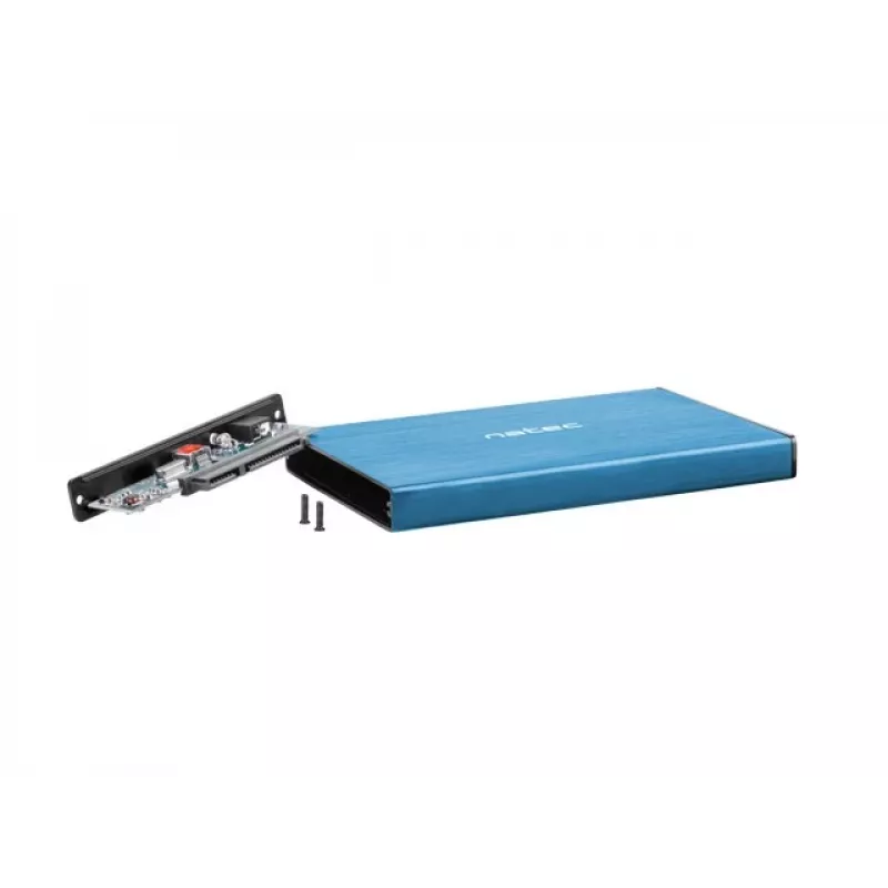 Caja externa HDD/SSD NATEC Rhino GO 2,5 pulgadas — USB 3.0, SATA III, hasta 4 TB, 9,5 mm, aluminio, azul