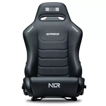 Asiento de carreras tipo baquet con respaldo ajustable Next Level Racing ERS3 Elite Premium — cuero sintético negro, respaldo reclinable, compatible con montaje en cockpit y suelo