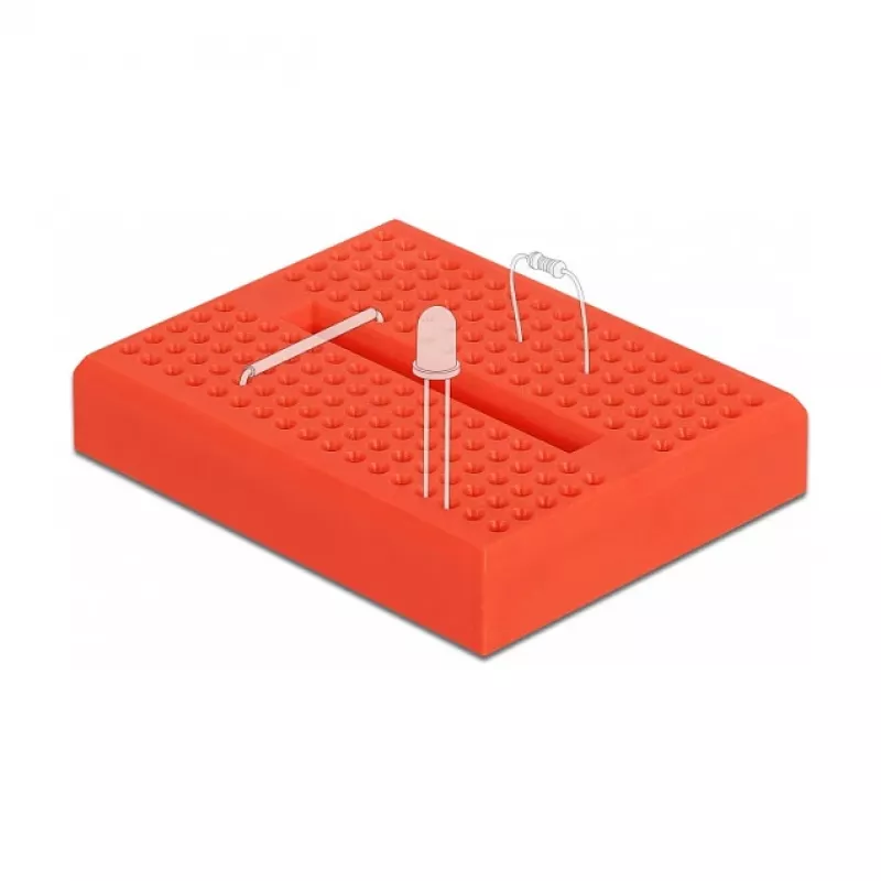 Breadboard DELOCK 18318 — placa de prototipos de plástico sin soldadura, 36 × 46 × 10 mm, rojo