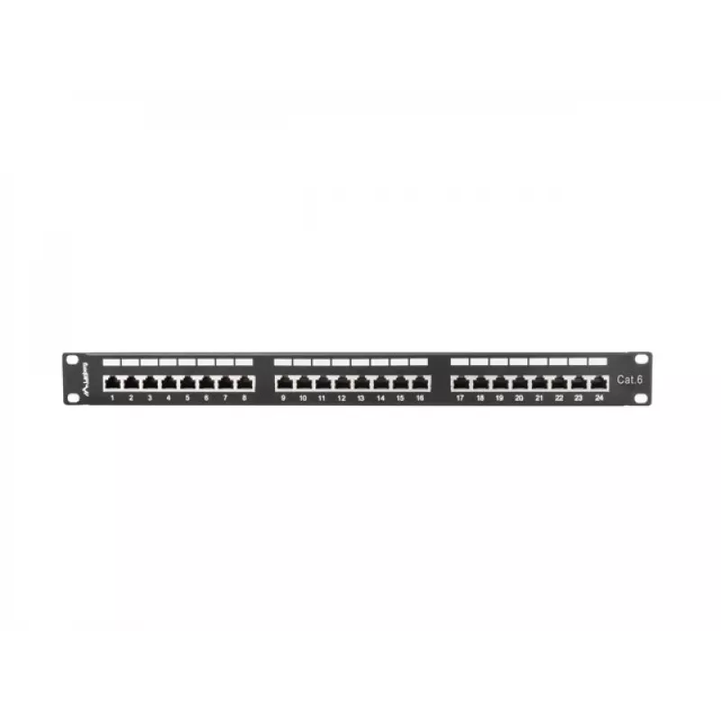 Patch panel 1U LANBERG PPS6-1024-B, 24 puertos Cat6, metal, negro, 442×114,5×44,5 mm